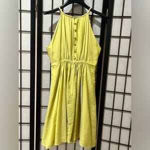 BOHO Chic Gathered GREEN HALTER Dress with Floral BEADED Accent BY ESLEY SIZE M